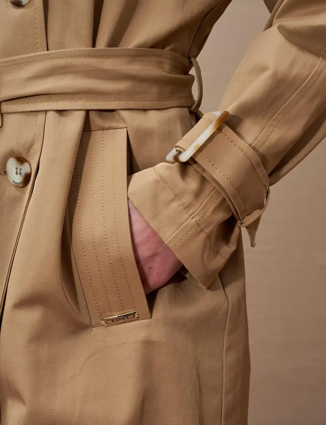 Epaulette Double Breasted Trench Coat Beige – image 8