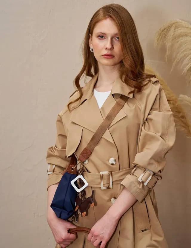 Epaulette Double Breasted Trench Coat Beige – image 4