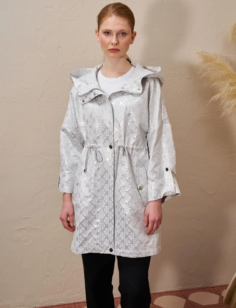 Monogram Drawstring Trench Coat Gray