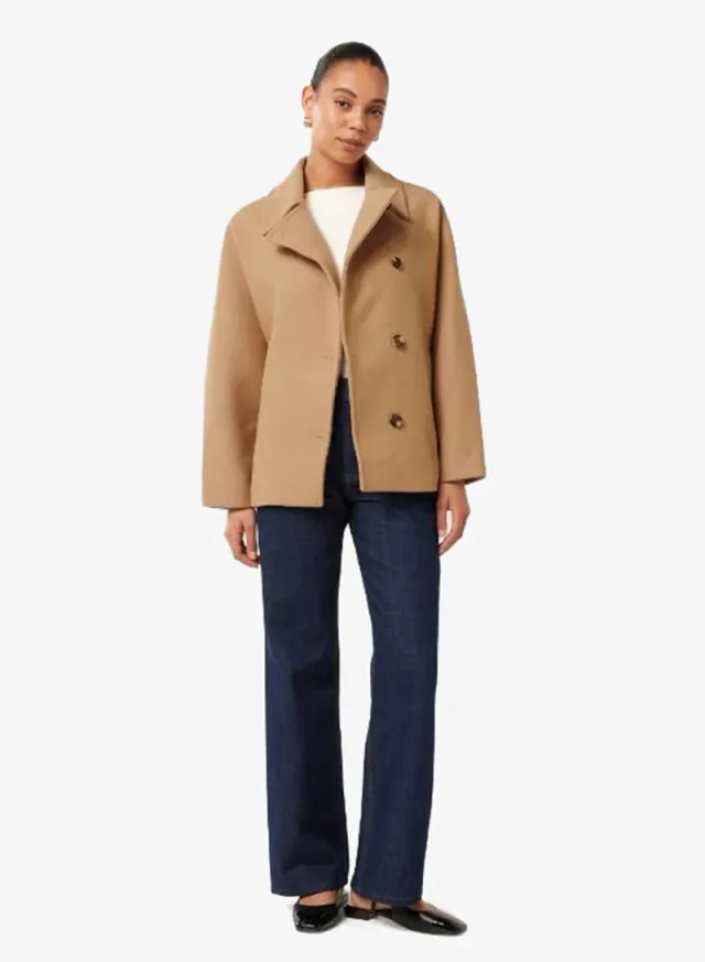 Camel Solid Collared Long-Sleeve Coat for Women – image 5