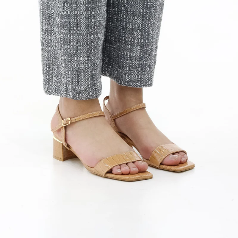 Croco One Band Block Heel Sandal 4.5cm