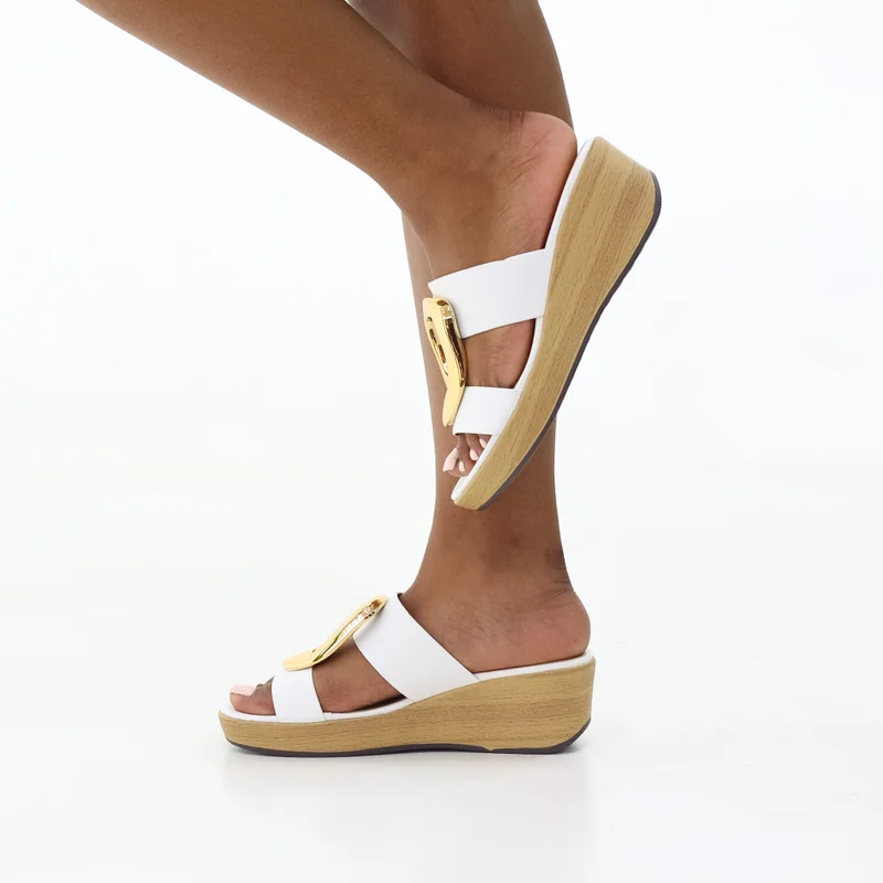 DEW 2 Band Trimmed Wedge Slide 9cm Heel