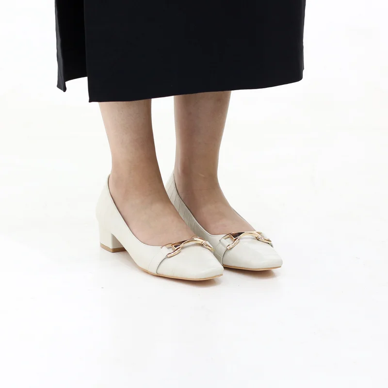 PRADINA Gold Trim Low Block Heel