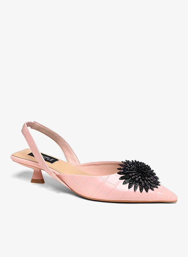 Embellished Croc Slingback Low Heel Shoe
