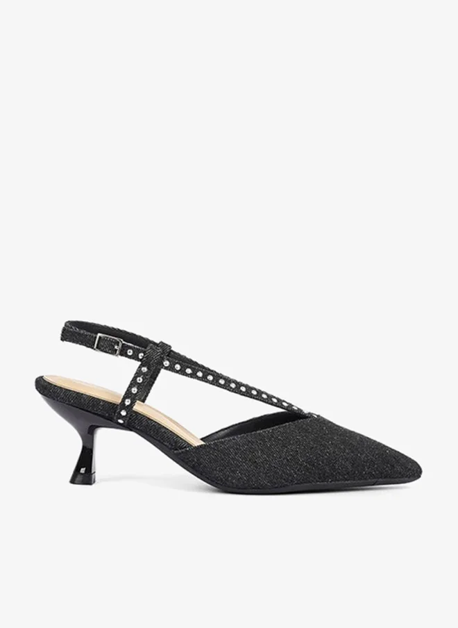 Embellished Denim Slingback Pumps