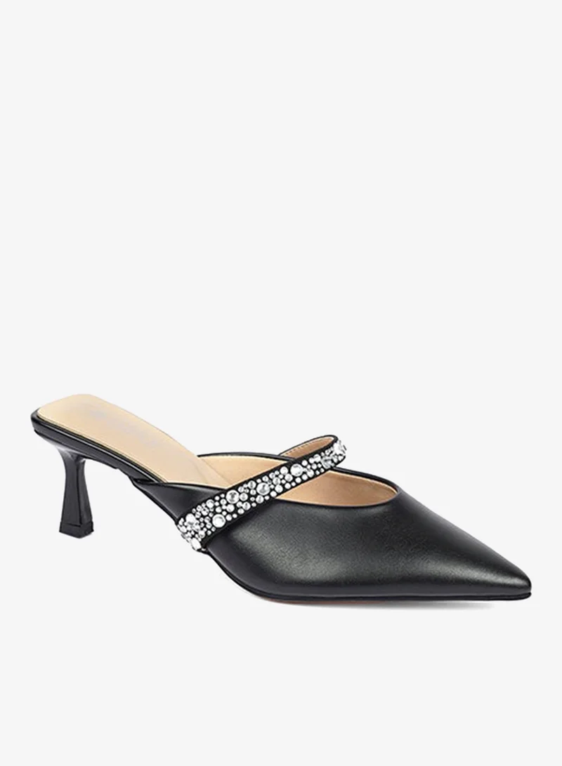 Womens Embellished Pointed Kitten Heel Mules