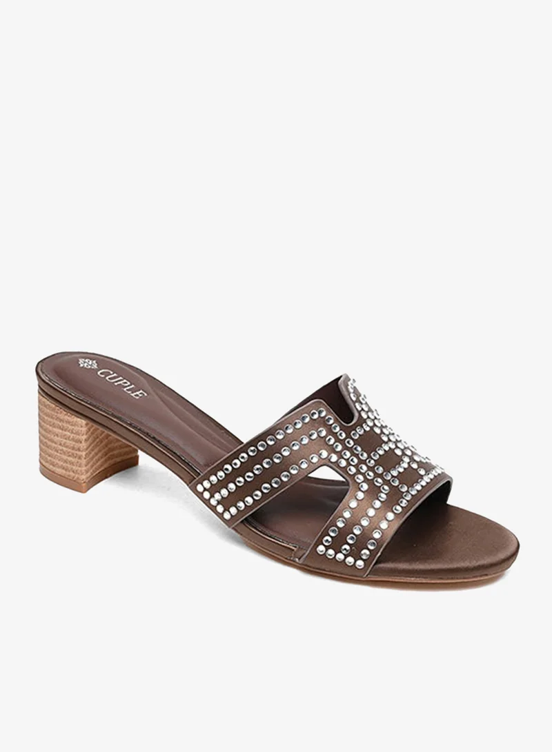 Womens Embellished Pointed-Toe Kitten Heel Mules