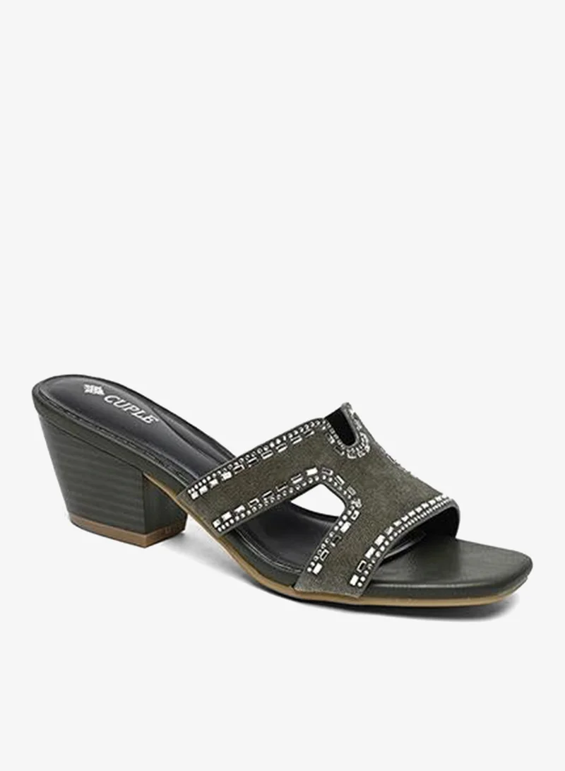 Crystal Mule Heel Olive Green