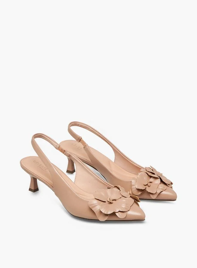 Women Floral Kitten Heel Slingback Shoes