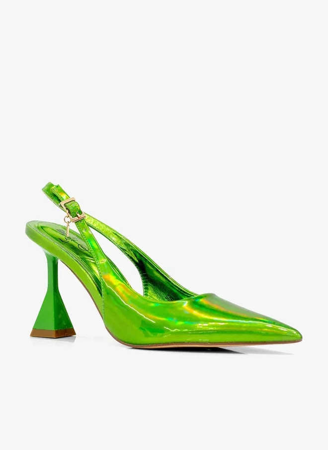 7cm Spool Heel Slingback Pump Green