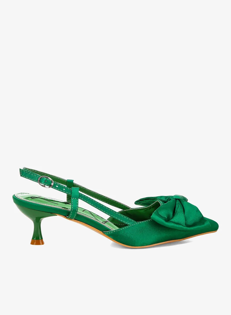 Satin Bow Slingback Sandals Green