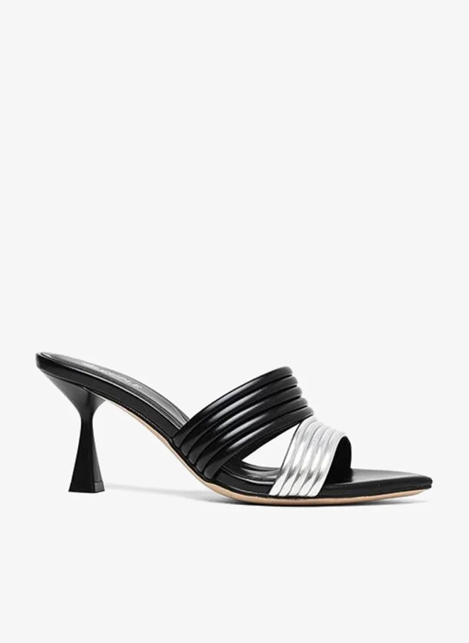 Heeled Ribbed Slide Sandal