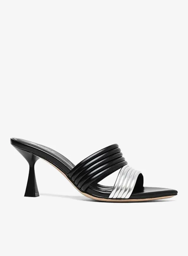 Heeled Slide Sandal Ribbed Straps Black – image 2