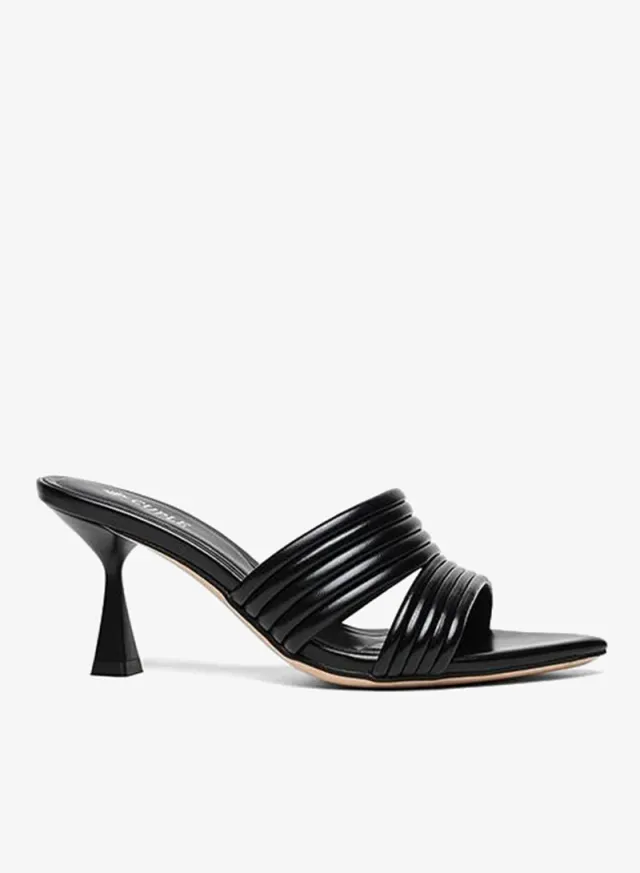 Heeled Slide Sandal Ribbed Straps Black – image 2