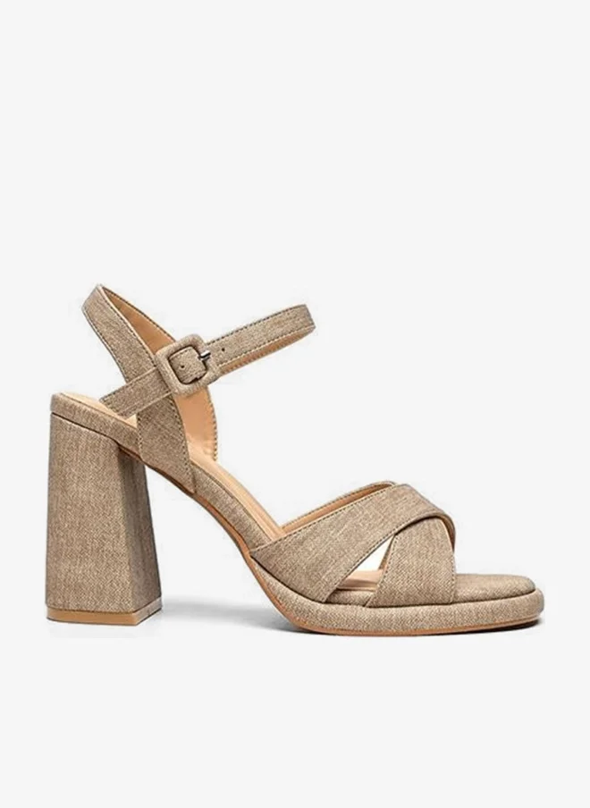 Peep Toe Block Heel Crisscross Strap Sandal