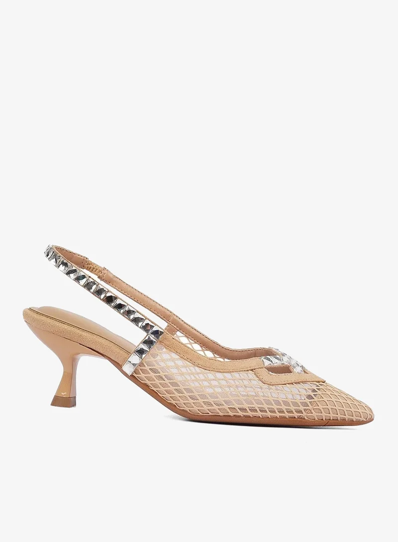 Slingback Heeled Mesh Pumps
