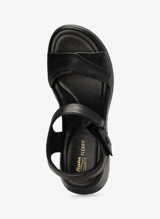 Black PU Ankle Strap Platform Heel Sandal for Women – image 4