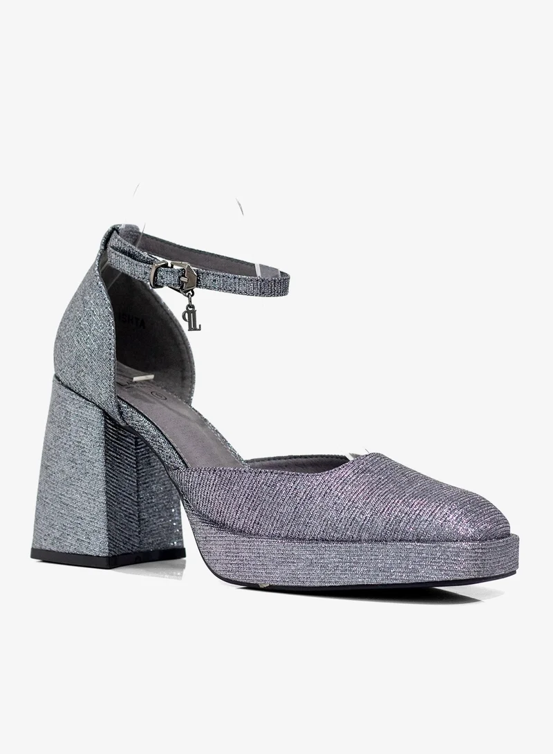 Ishta Shimmer Open Waist 9cm Platform Heels Pewter