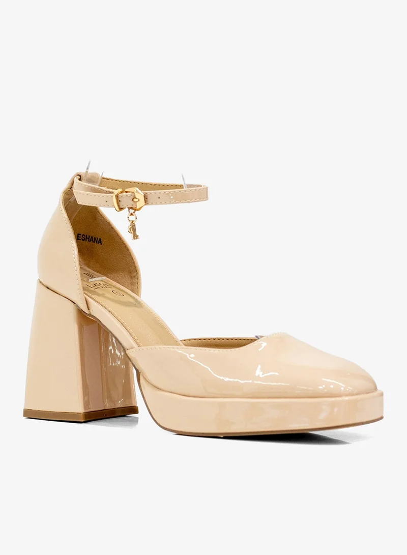 Eshana Open Patent 9cm Platform Heels Nude