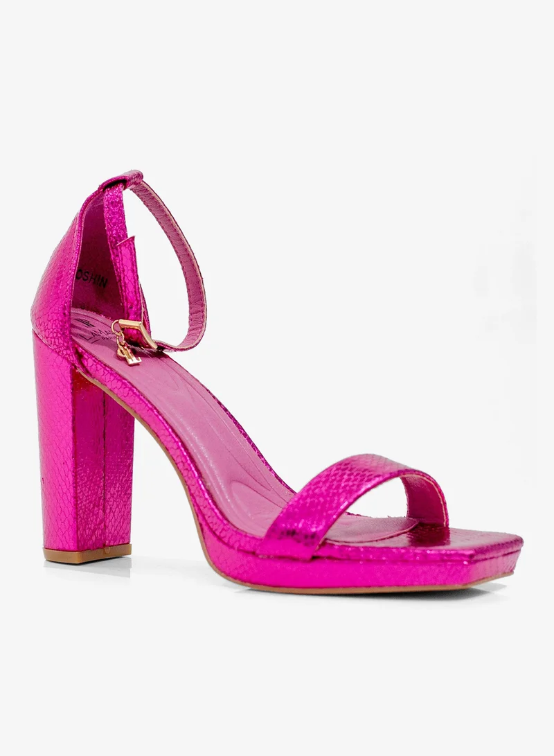 One-Band Ankle Strap 10cm High Heel Sandal Fuchsia