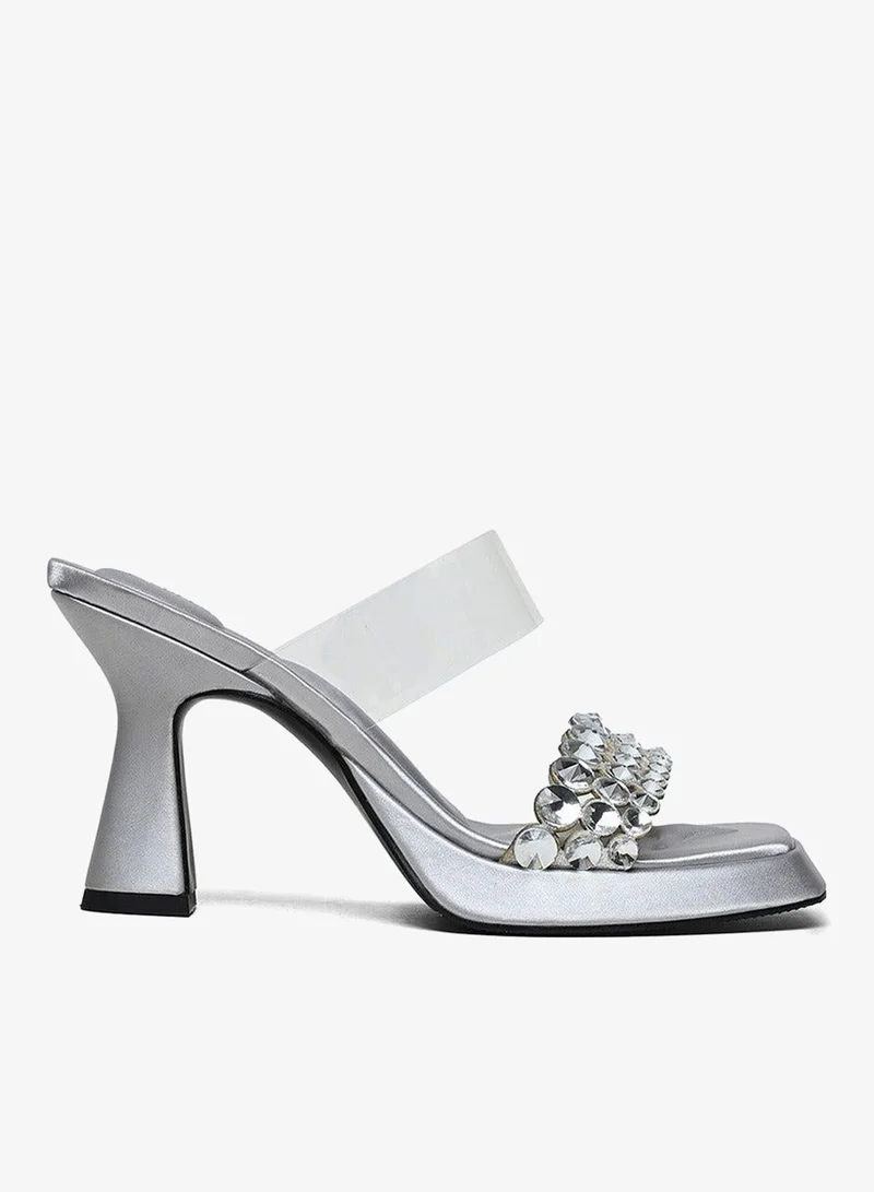 Embellished Double Strap Heeled Sandals