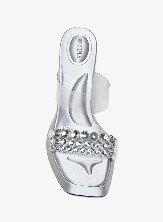 Embellished Double Strap Heeled Sandals – image 3