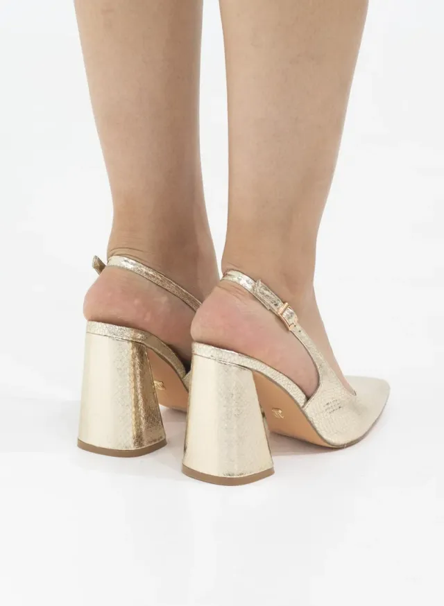 Prisha Pointy Sling Back 9cm Block Heel Gold – image 4