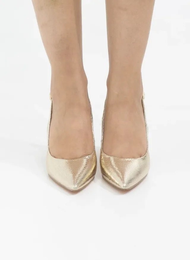 Prisha Pointy Sling Back 9cm Block Heel Gold – image 5
