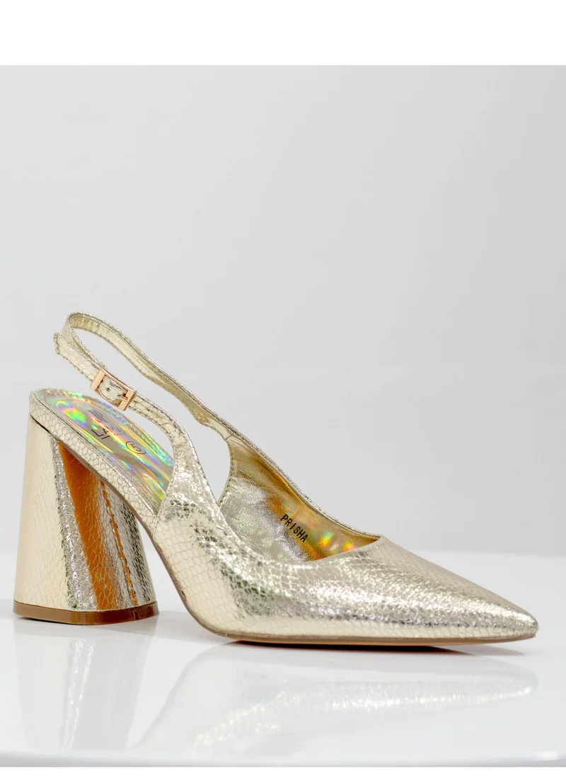 Prisha Pointy Sling Back 9cm Block Heel Gold