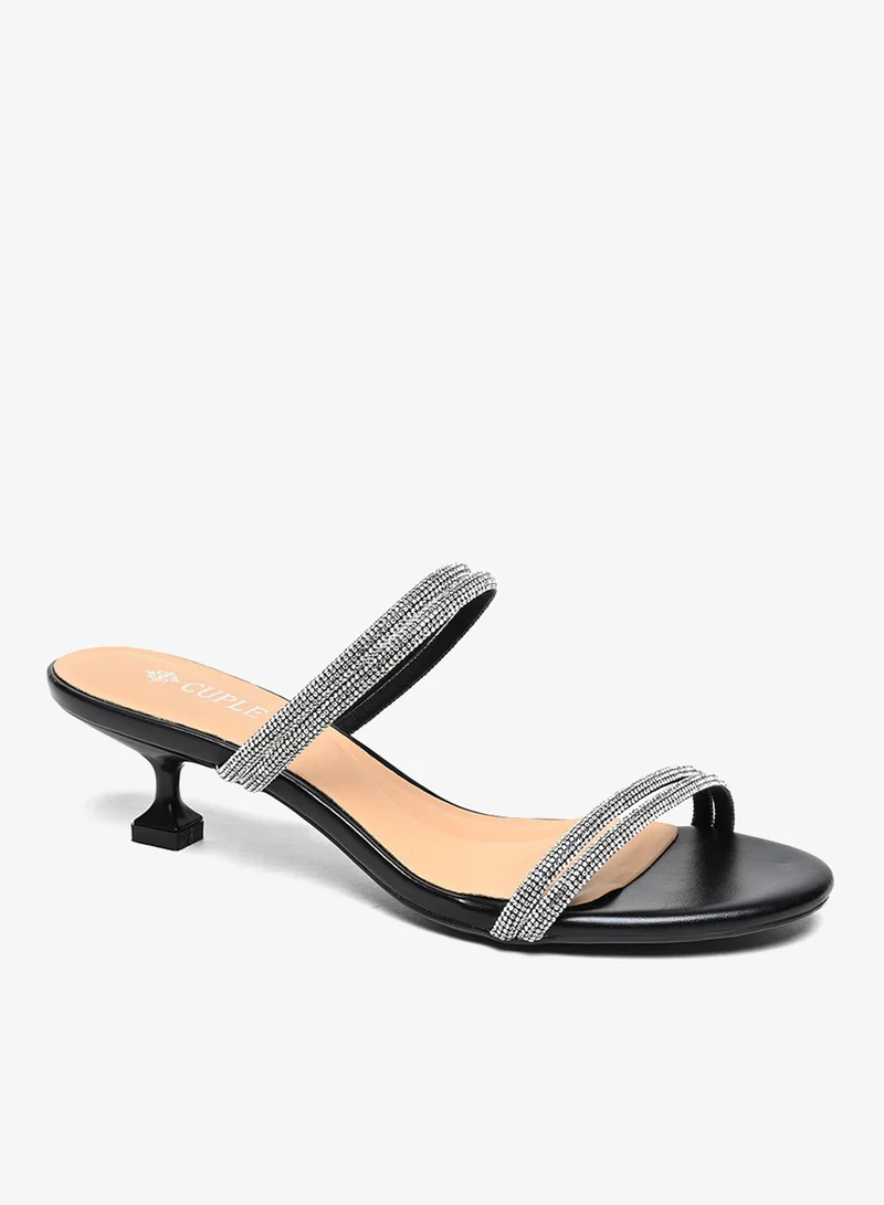 Embellished Double Strap Heeled Sandal