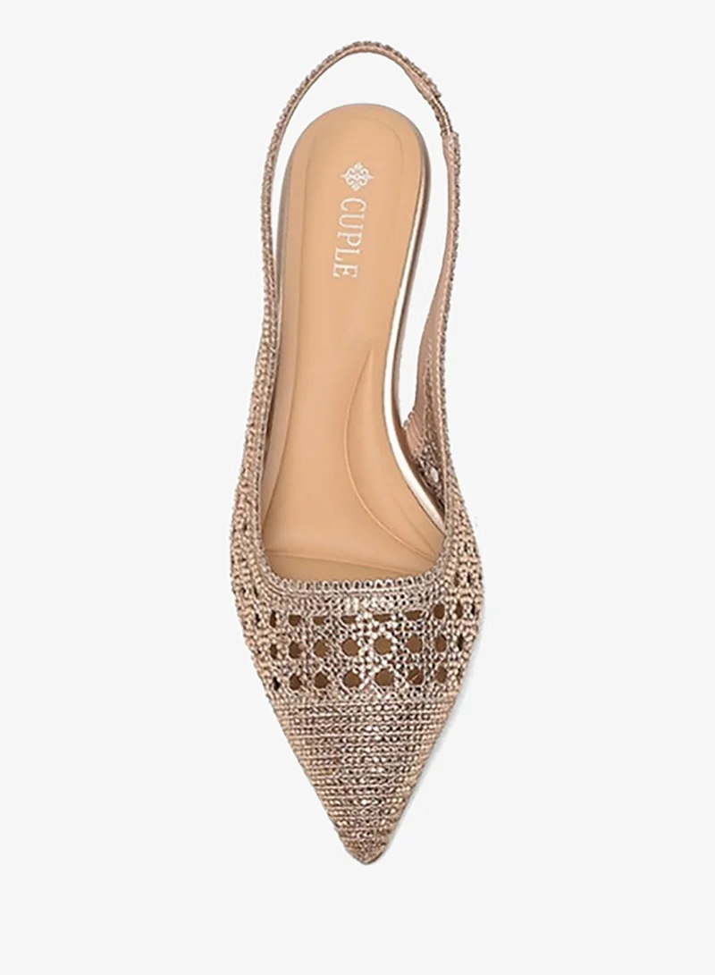 Lace-Detail Pointed-Toe Mid-Heel Slingback