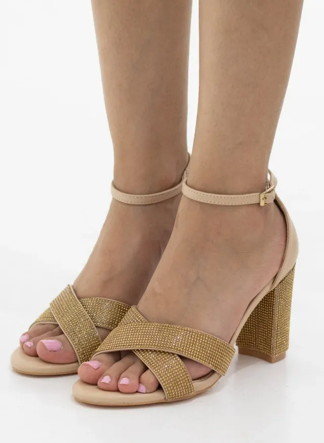 Diamante Ankle Strap 9cm Heel Sandal Nude – image 2
