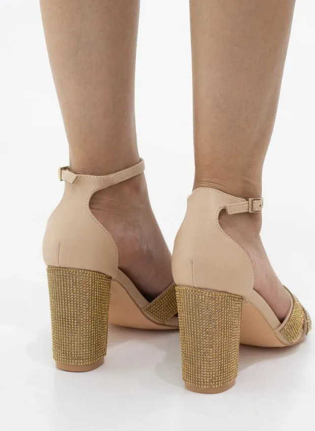 Diamante Ankle Strap 9cm Heel Sandal Nude – image 3