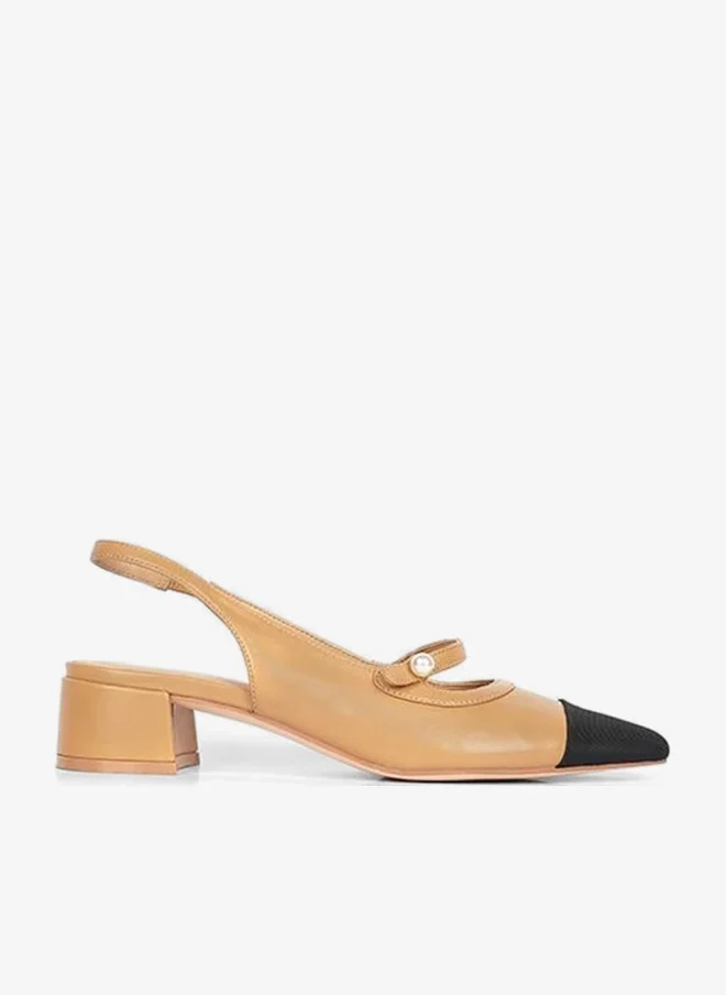 Slingback Heel Pearl Strap Contrast Toe