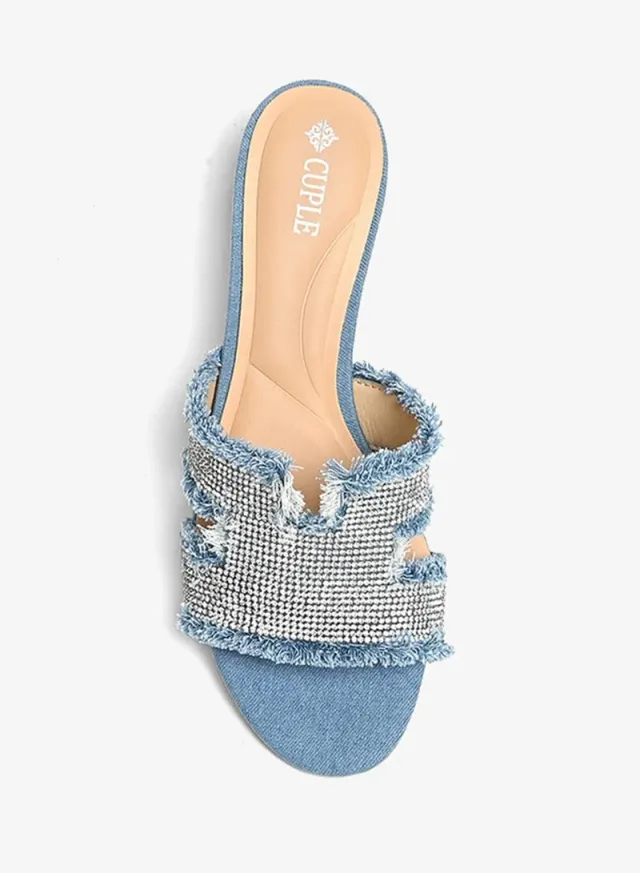 Crystal Block Heel Mule Denim – image 3