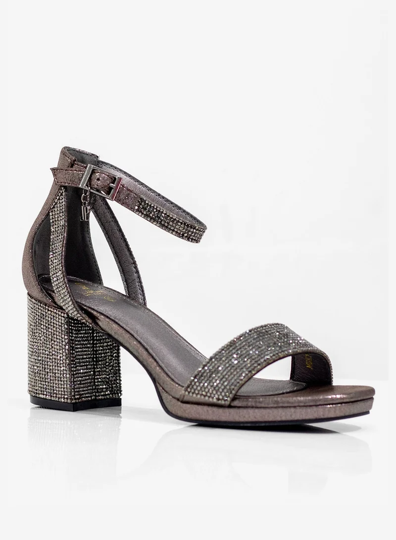 Diamante Band Sandal 7cm Heel Pewter
