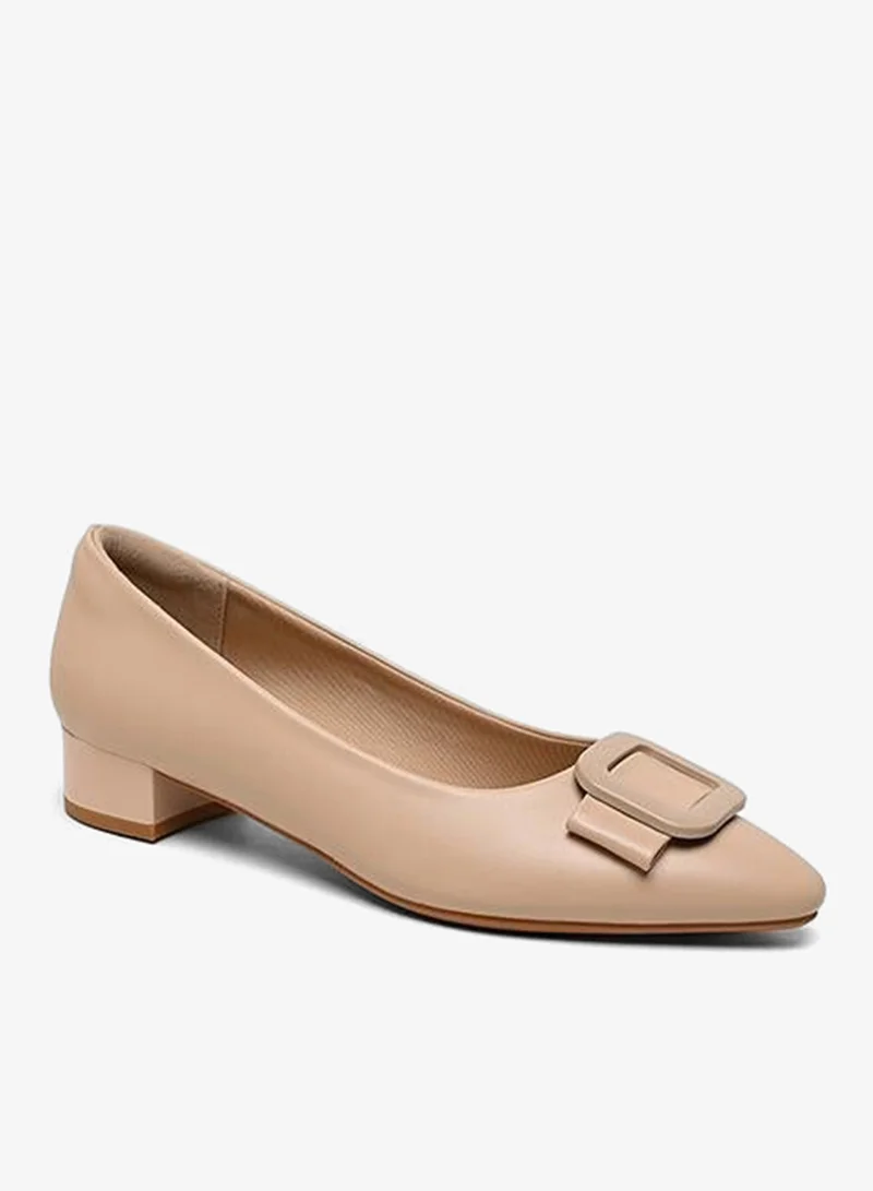 Leather Low Block Heel Pump