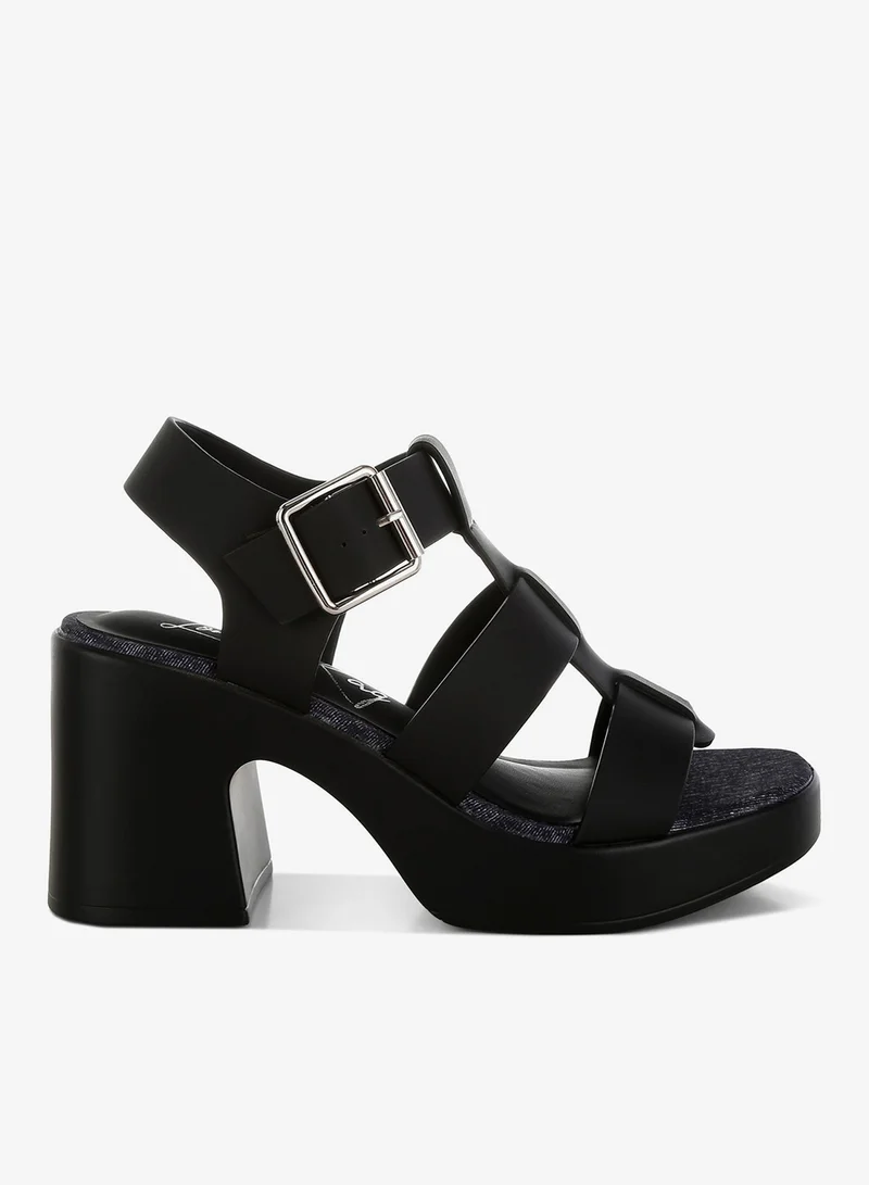 Chunky Pin Buckle Platform Heels Black