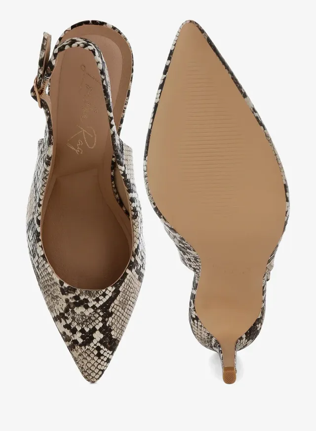صنادل بكعب ستيليتو بحزام خلفي بنقشة الثعبان – صورة 4