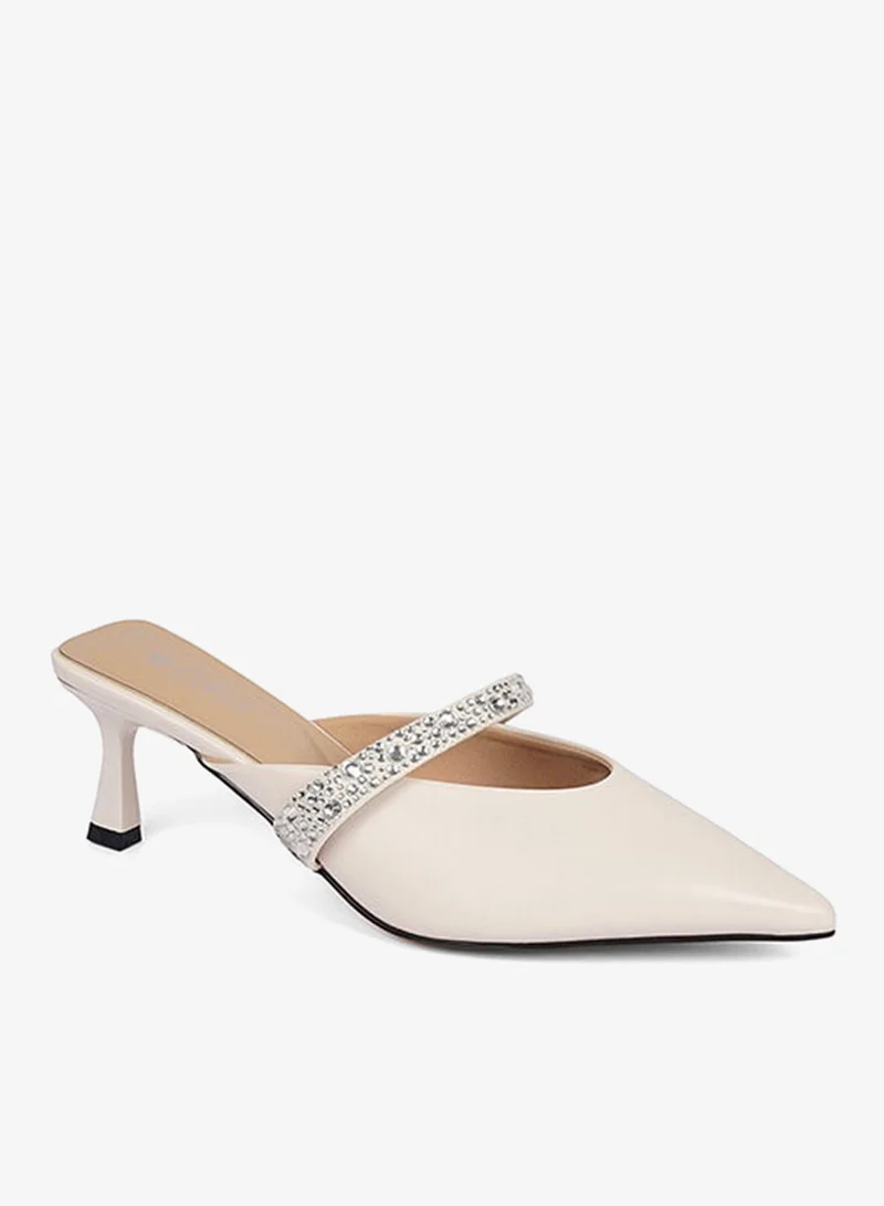 Women's Embellished Pointed-Toe Kitten Heel Mules