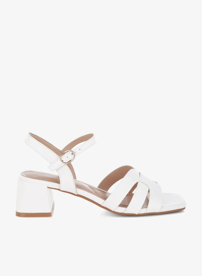 Strappy Square Toe Block Heels Camel