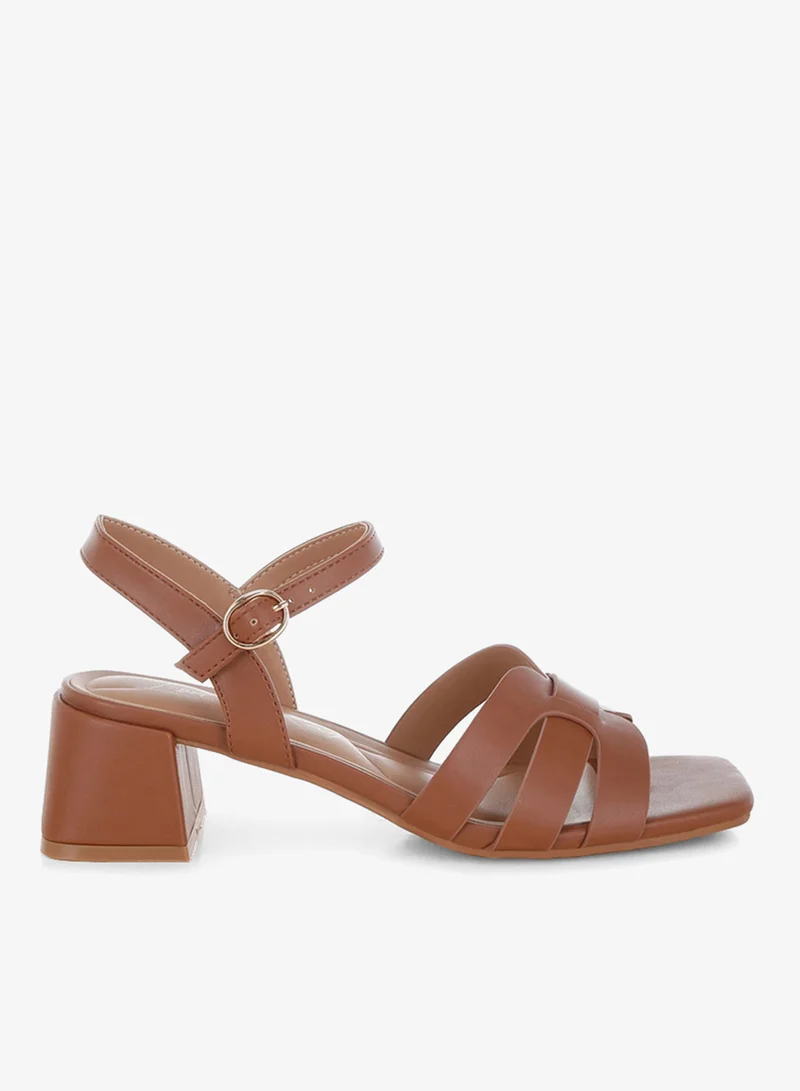 Strappy Square Toe Block Heels Camel