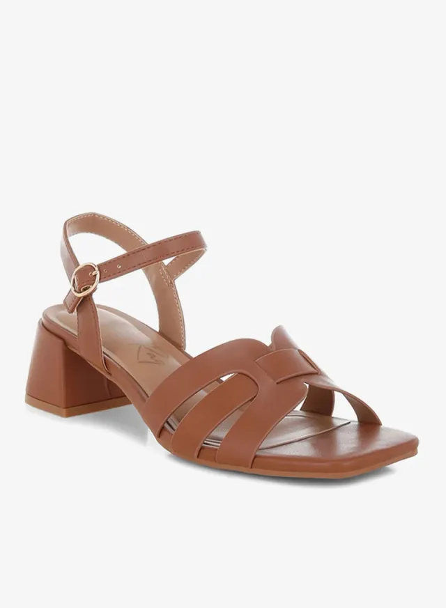 Strappy Square Toe Block Heels Camel – image 2