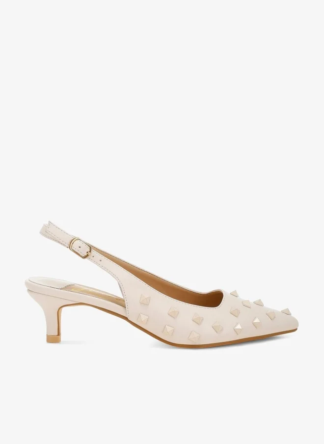 Studded Kitten Heels Beige