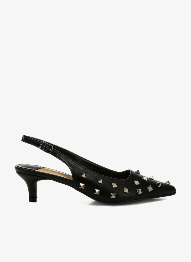 Studded Kitten Heels Beige
