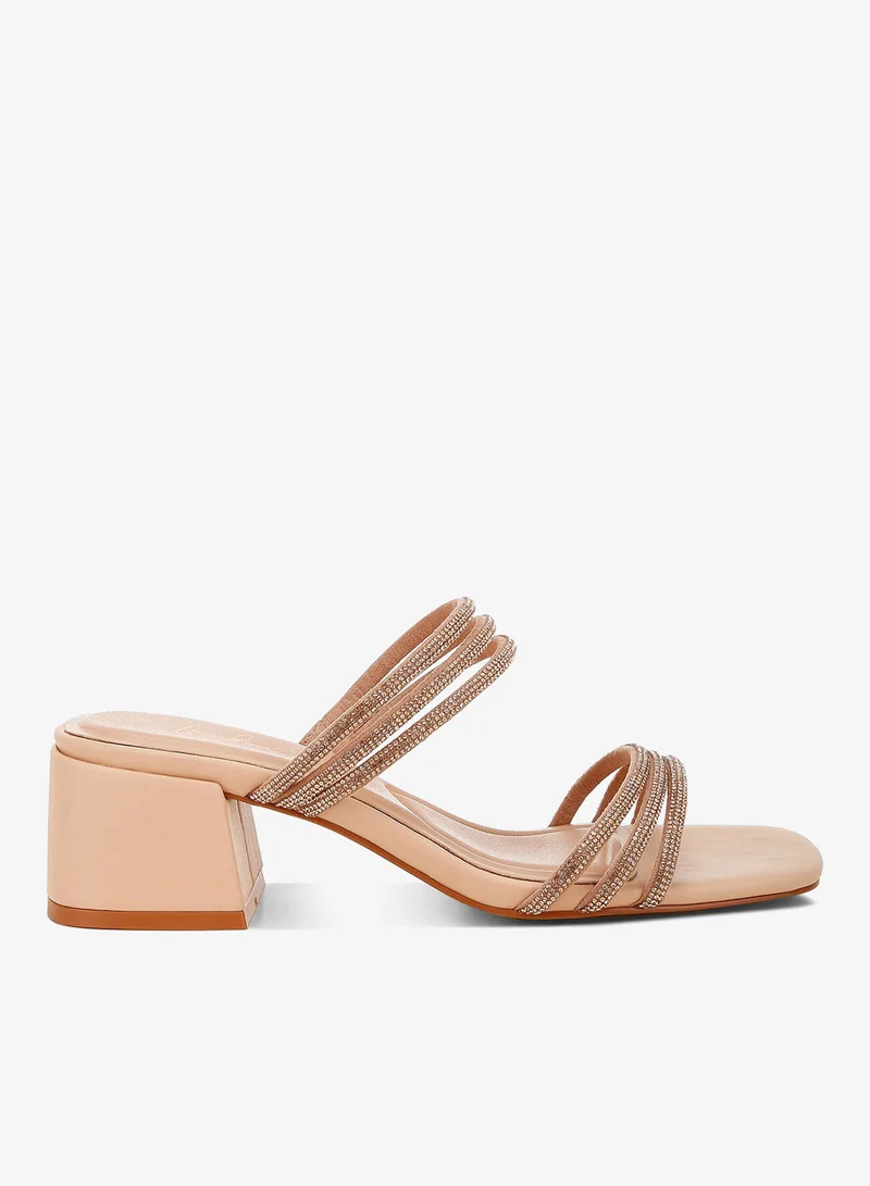 Rhinestone Slip-On Sandals, Nude
