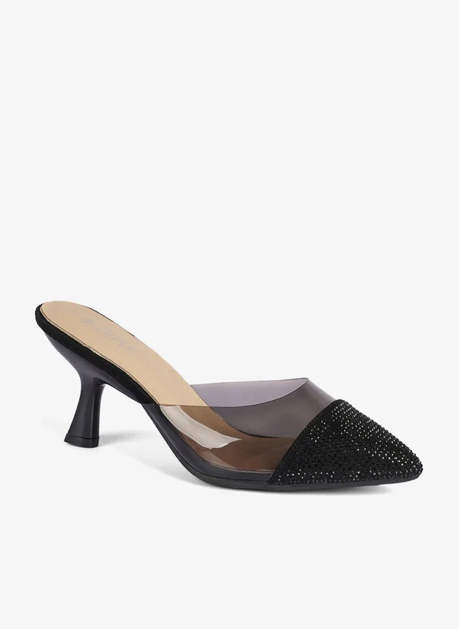 Transparent Embellished Mule Heel