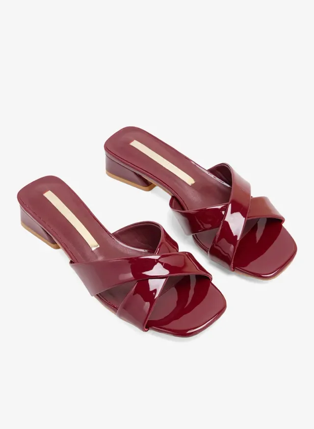 Burgundy Patent PU Mid Heel Block Heel Slip-On Pumps for Women – image 4
