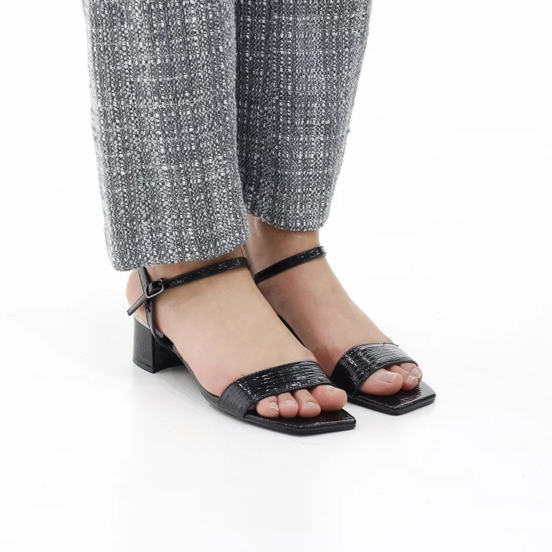 One Band 4.5cm Block Heel Sandal Croco