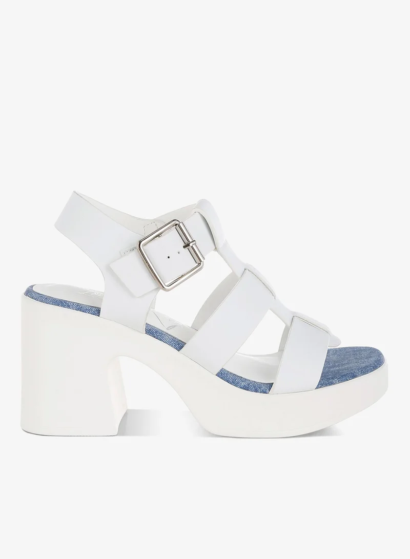 Chunky Pin Buckle Platform Heels White